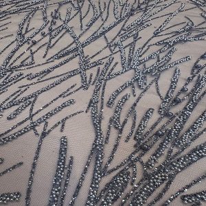 Tule Bordado Gliter com Pedras Grafite/Prata | 5908
