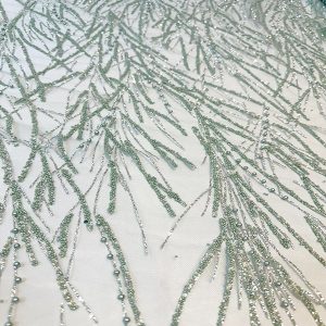 Tule Bordado Gliter com Pedras Verde Malva/Prata | 5908