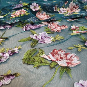 Tule Bordado Floral Verde Florest | 4802