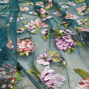 Tule Bordado Floral Verde Florest | 4802