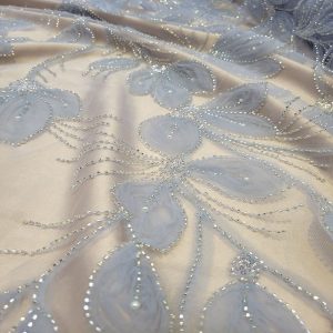 Tule Bordado Pedrarias 3D Azul Misty | 1661