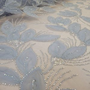 Tule Bordado Pedrarias 3D Azul Misty | 1661
