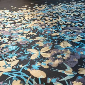 Jacquard Barrado Borboletas - Painel 160cm (Mínimo para compra 160cm) Preto/Azul | 2024