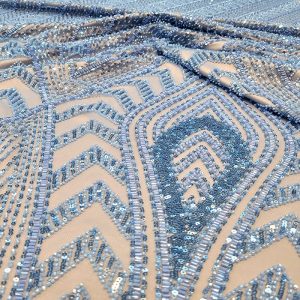 Tule Bordado Pedrarias Azul Misty | 5681