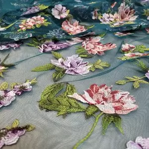 Tule Bordado Floral Verde Florest | 4802