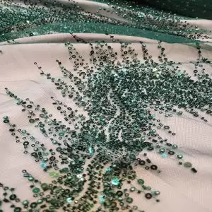 Tule Bordado Pedrarias Verde Folha | 1660