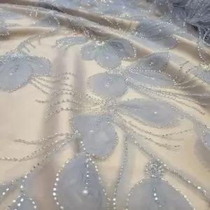 Tule Bordado Pedrarias 3D Azul Misty | 1661