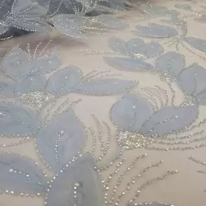 Tule Bordado Pedrarias 3D Azul Misty | 1661