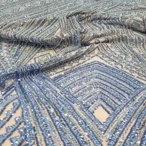 Tule Bordado Pedrarias Azul Misty | 4300