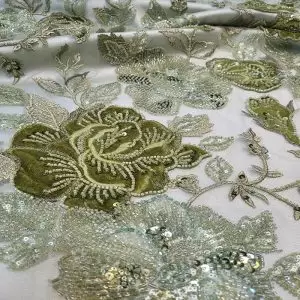 Tule Bordado Pedrarias e Veludo Verde Olive| 2521