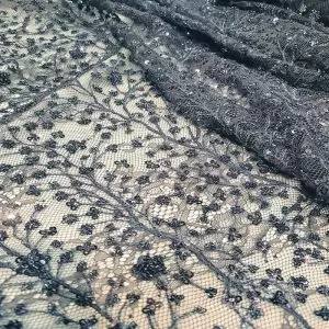 Tule Bordado Pedrarias Grafite | 3850