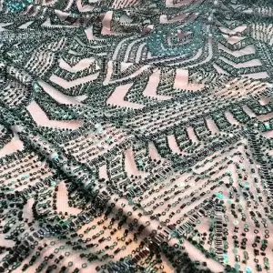 Tule Bordado Pedrarias Verde Folha | 5681