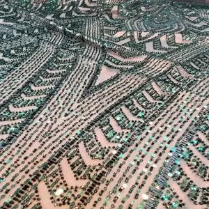 Tule Bordado Pedrarias Verde Folha | 5681